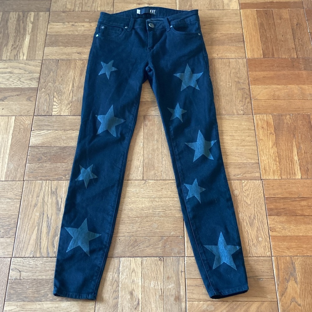 KUT from the kloth Mia toothpick skinny jeans, never worn, black with stars, 2